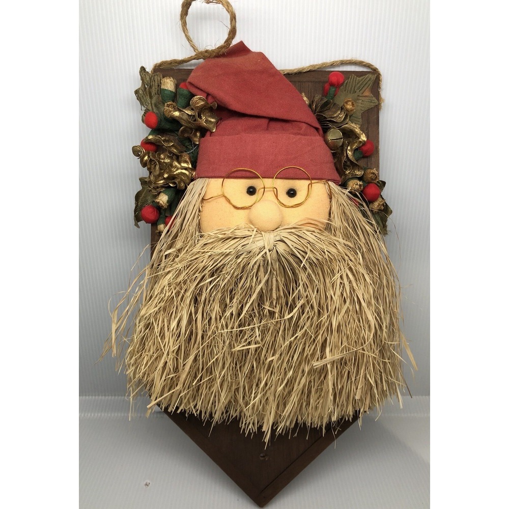 Santa Claus‎ Wall Hanging 11" Wood Backing Christmas Decor